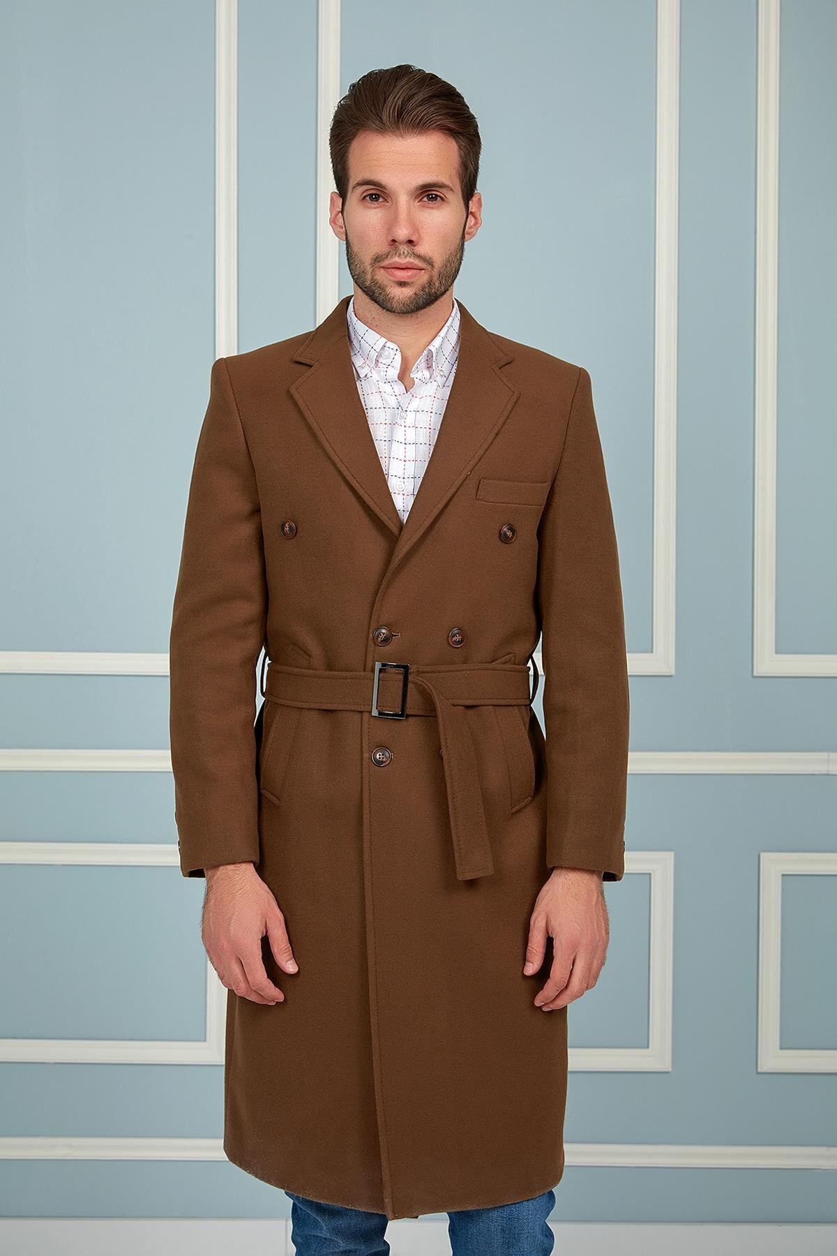 Erkek Palto Kaşe Sıcak Tutan Şık Günlük Klasik Trend Model — رنگارنگ PLT8382 DEWBERRY OVERCOAT — تصویر 4 از 4