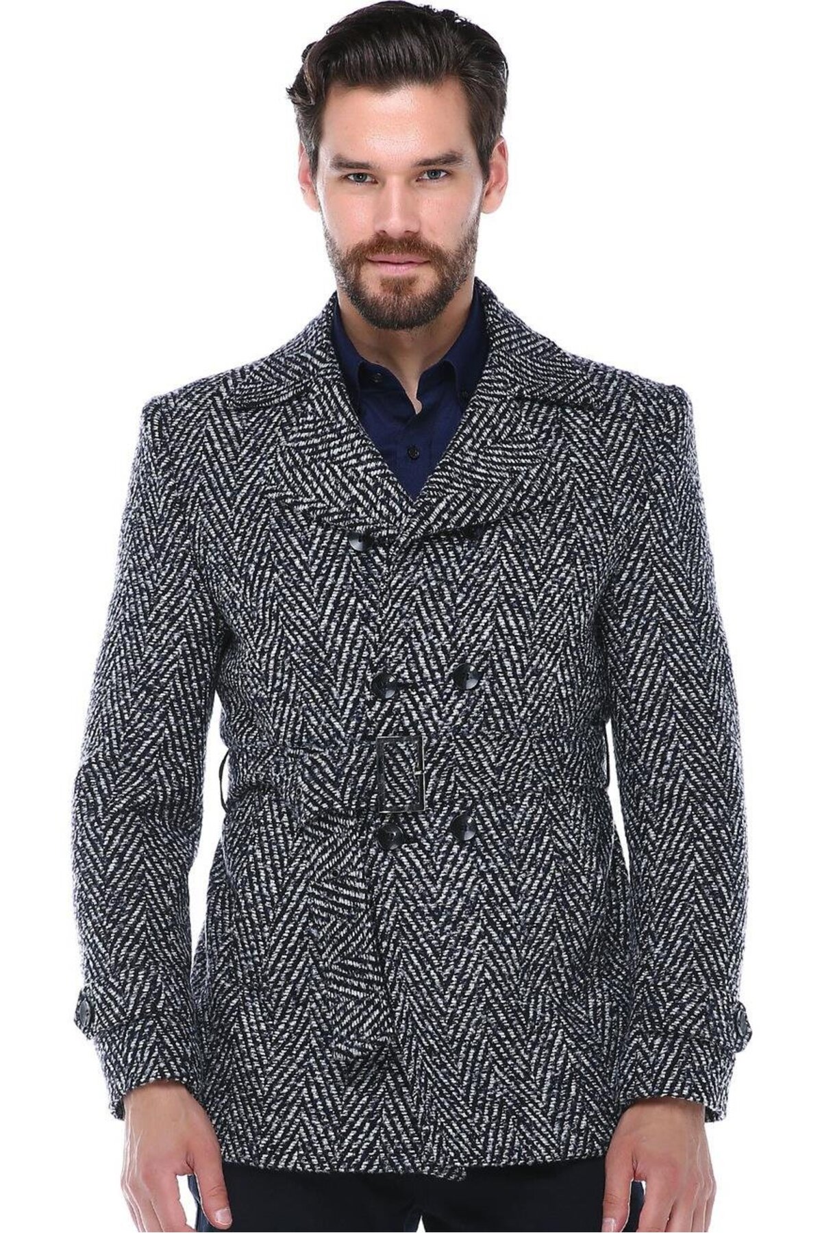 Dewberry Erkek Desenli Slim Fit Yün Karışımlı Kaban Desenli Lacivert K7539 — سرمه‌ای K7539 DEWBERRY SLIM-FIT OVERCOAT