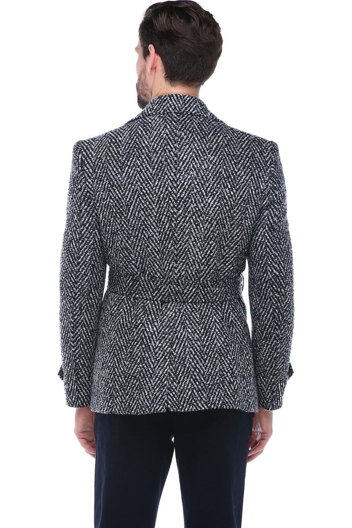 Erkek Desenli Slim Fit Yün Karışımlı Kaban Desenli Lacivert K7539 — سرمه‌ای K7539 DEWBERRY SLIM-FIT OVERCOAT — تصویر 3 از 4