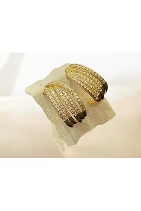 TUÇİNA PREMİUM Zr Model Taşlı Yarım Halka Küpe