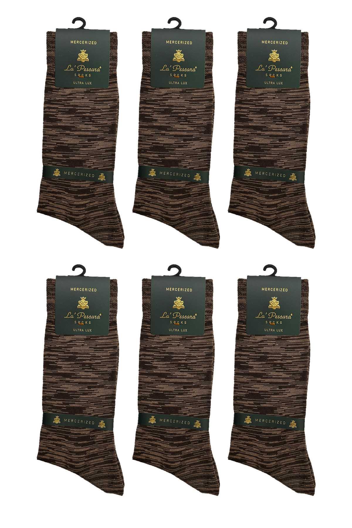  جوراب مردانه لاپسکارا مدل Ultra Luxury بسته 6 عددی، رنگ قهوه‌ای زبرا، کد CRP419