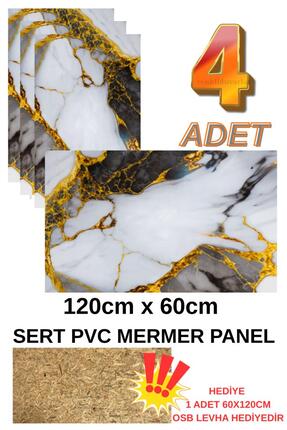Renkli Duvarlar 4 ADET 60x120cm Alternatif Kaplama UV PVC Gri-Gold Mermer Des...