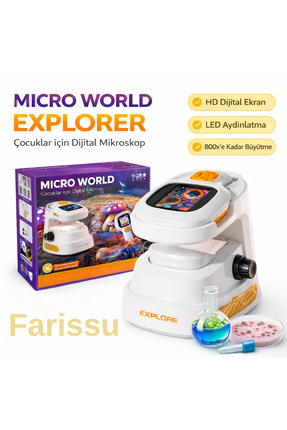 farissu Çocuklar İçin Dijital Mikroskop 1000X | HD Ekranlı, LED Işıklı, Type-...