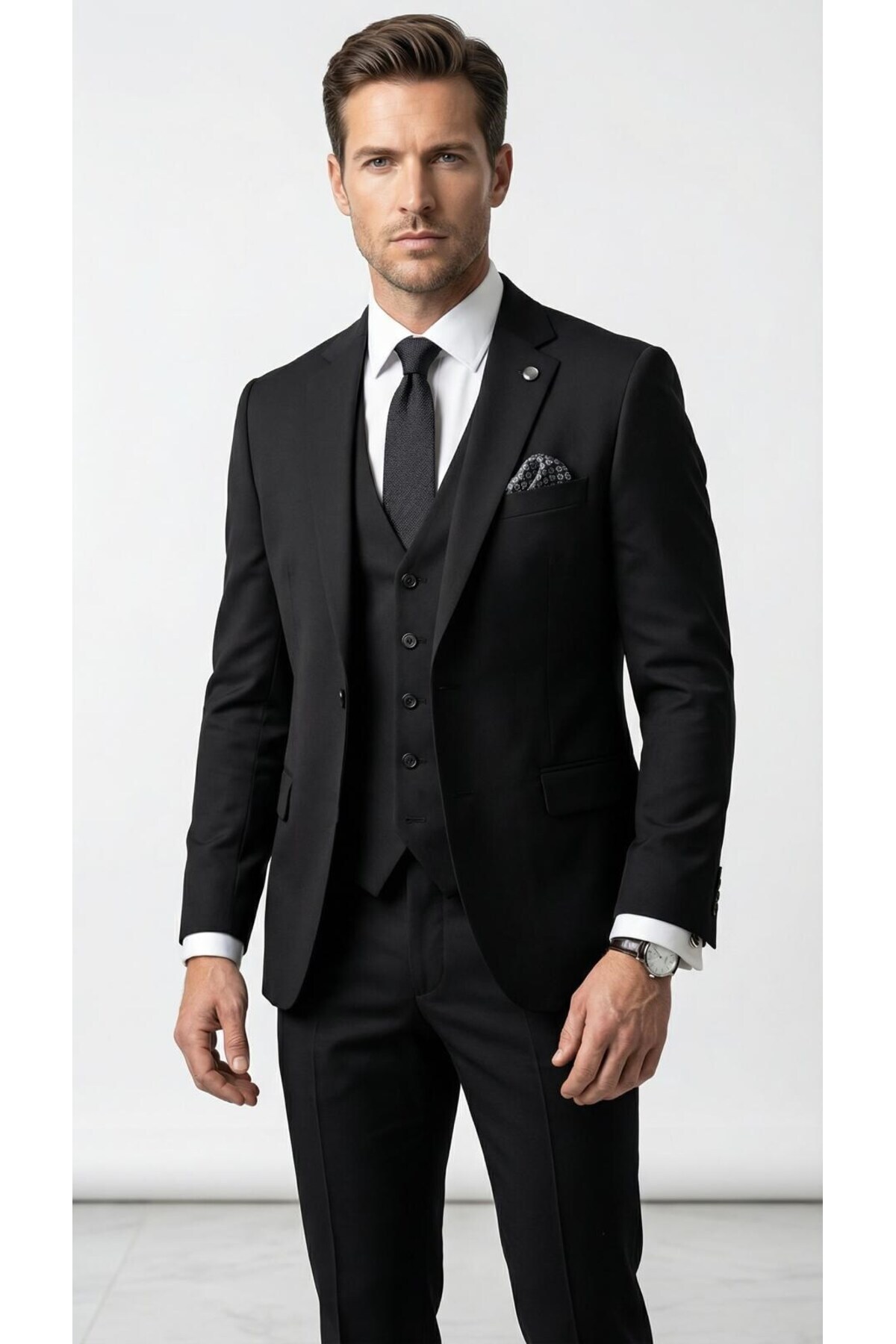 Plus Scorpion  Erkek 3 Parça Slim Fit Takım Elbise –Klasik Likralı Kumaş, Tek Düğme, Çift Yırtmaçlı Modern Kesim ( - Görsel 5