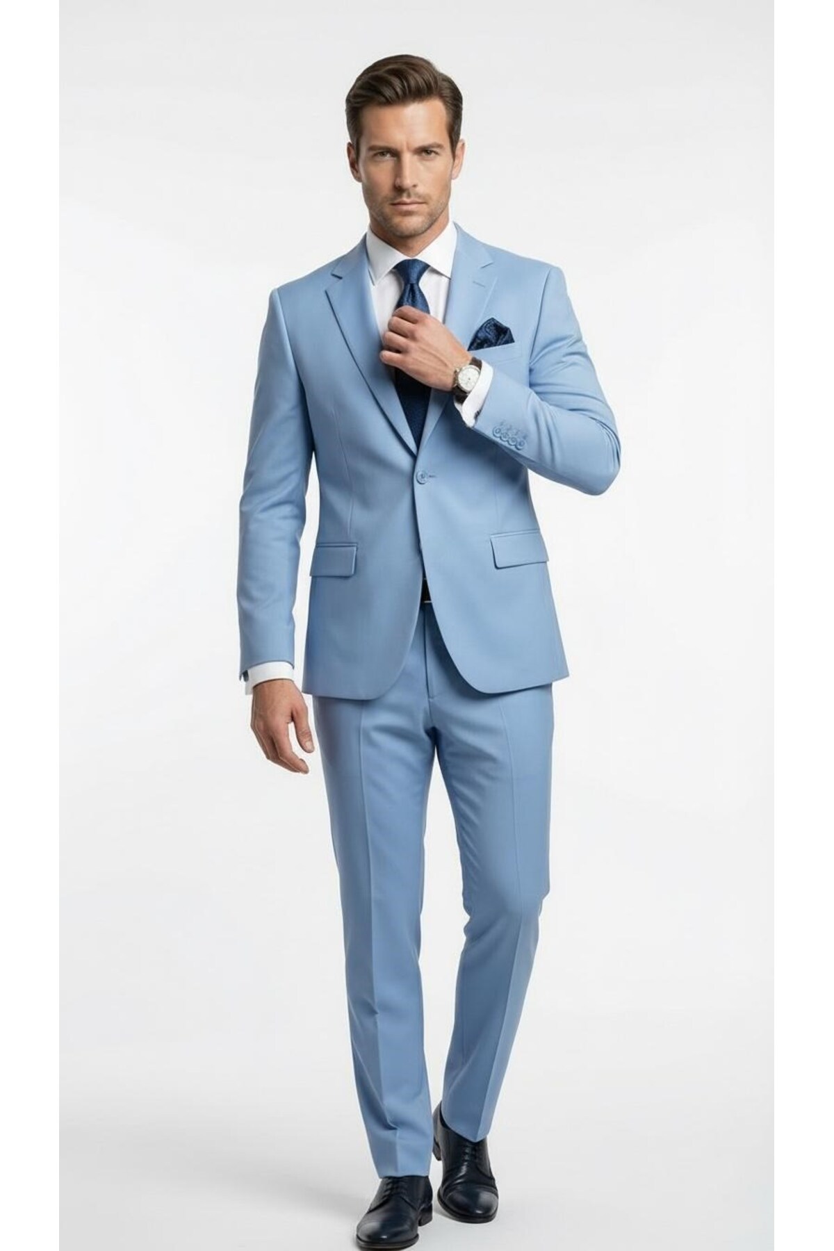 Plus Scorpion Erkek 3 Parça Slim Fit Takım Elbise –Klasik Likralı Kumaş, Tek Düğme, Çift Yırtmaçlı Modern Kesim ( görsel 4