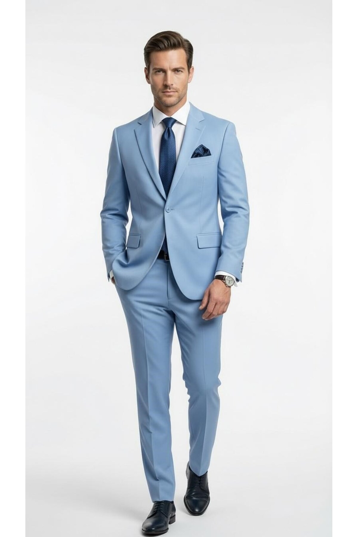 Plus Scorpion Erkek 3 Parça Slim Fit Takım Elbise –Klasik Likralı Kumaş, Tek Düğme, Çift Yırtmaçlı Modern Kesim ( görsel 5