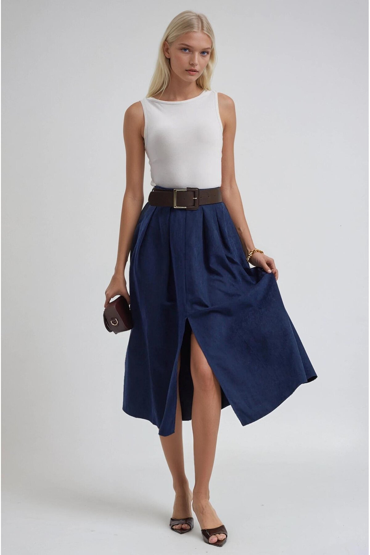 Lijuri  Kalın Toka Kemerli Yırtmaçlı Etek 4082 - Görsel 2