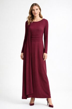 Charly Butik Ön Büzgülü Kapaklı Uzun Elbise