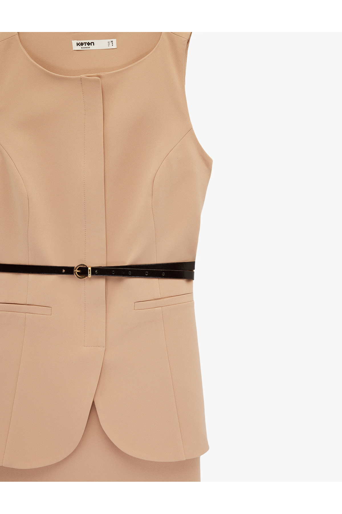 Koton  Kemer Detaylı Kolsuz Bisiklet Yaka Katlı Mini Elbise - Görsel 5