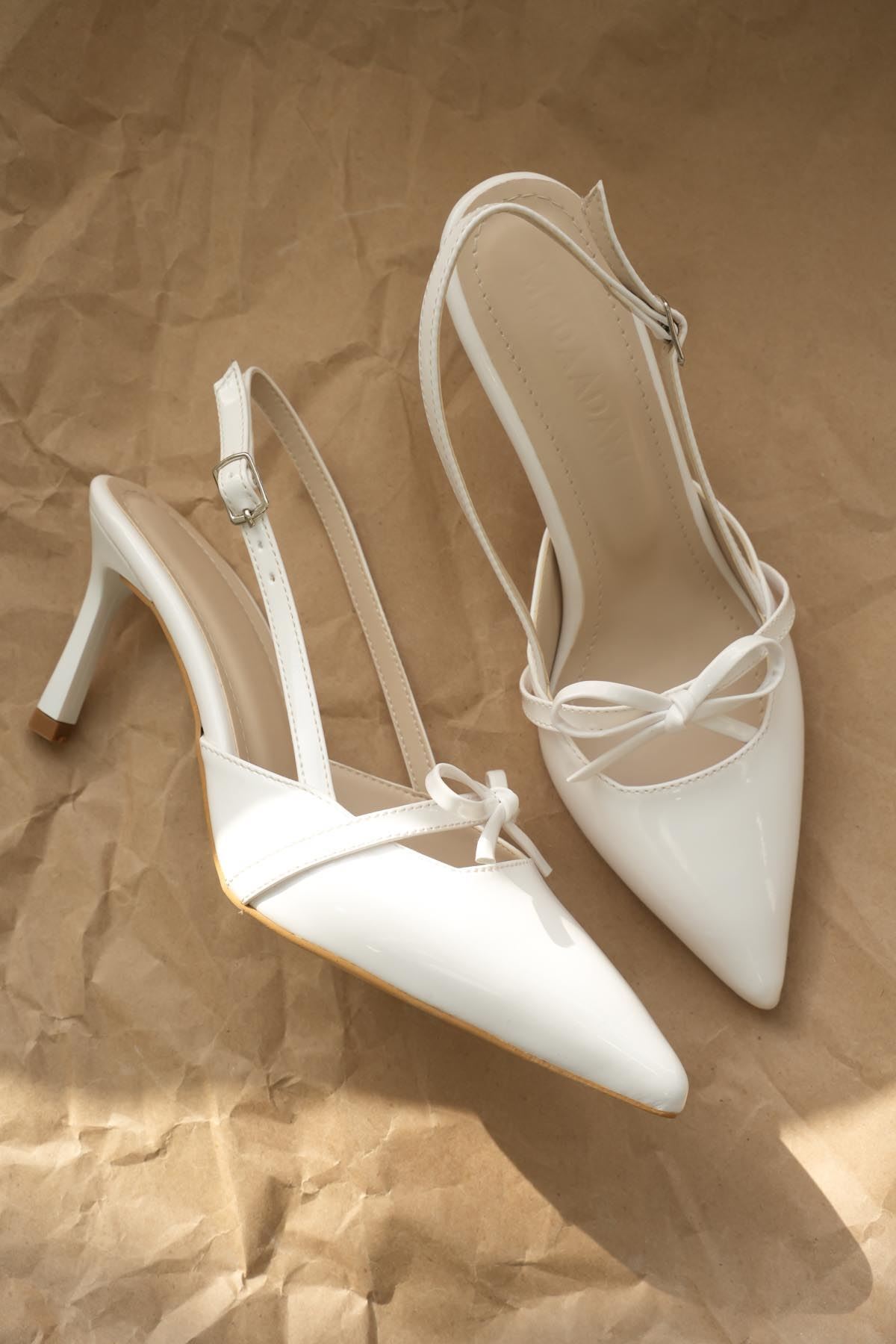 GOFFSHOES  Kadın Sinco Fiyonklu Topuklu Ayakkabı - Beyaz-Rugan - Görsel 2