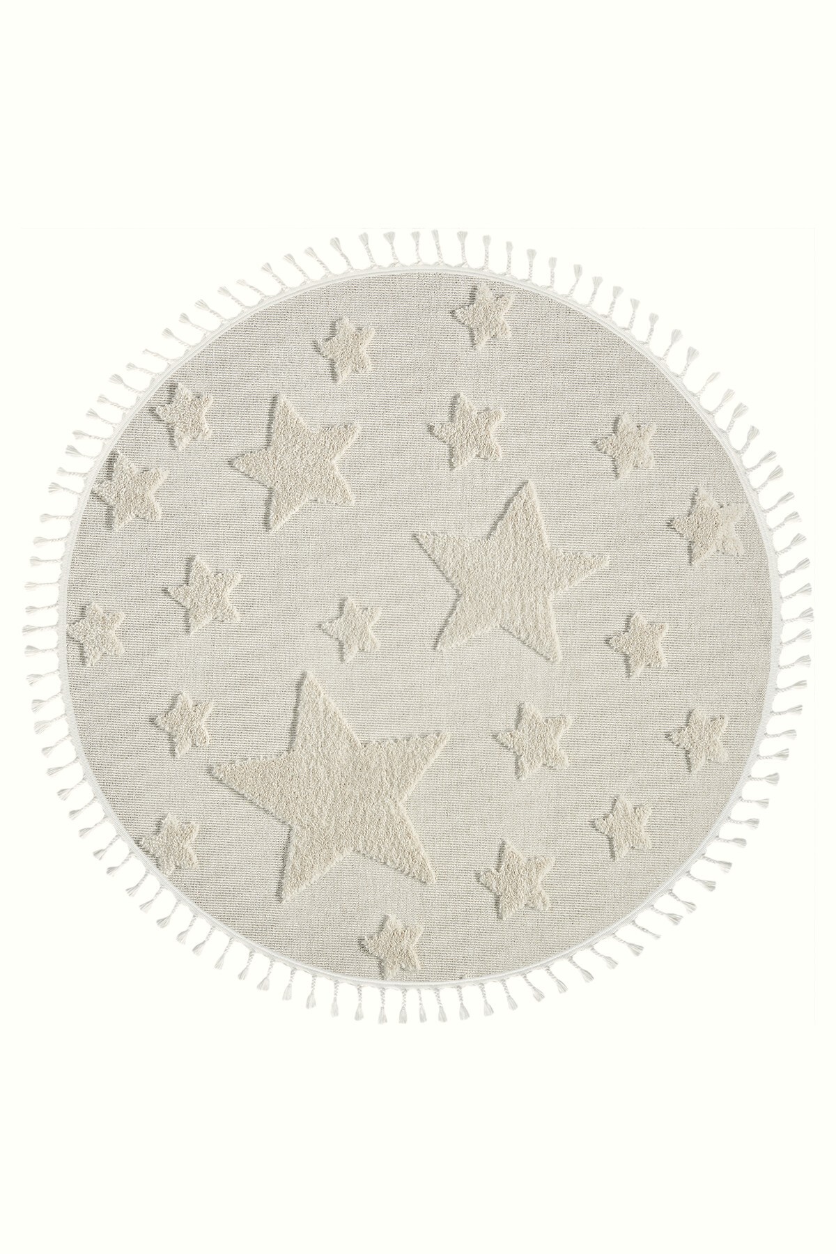 Eliz Home Daire Yuvarlak Krem Renk Yıldız Yumuşak Bukleli Dokuma Halı Bebek Odası Çocuk Odası Halısı 12 DAİRE fotoğrafı 5 (önizleme)