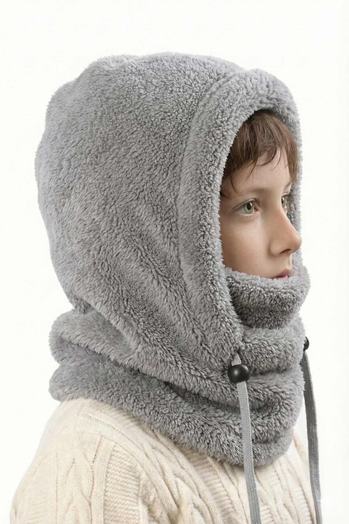 Kids-Wig Kids Hooded Plush Beanie Scarf Fleece Welsoft Neck Collar Shawl Windproof Hat