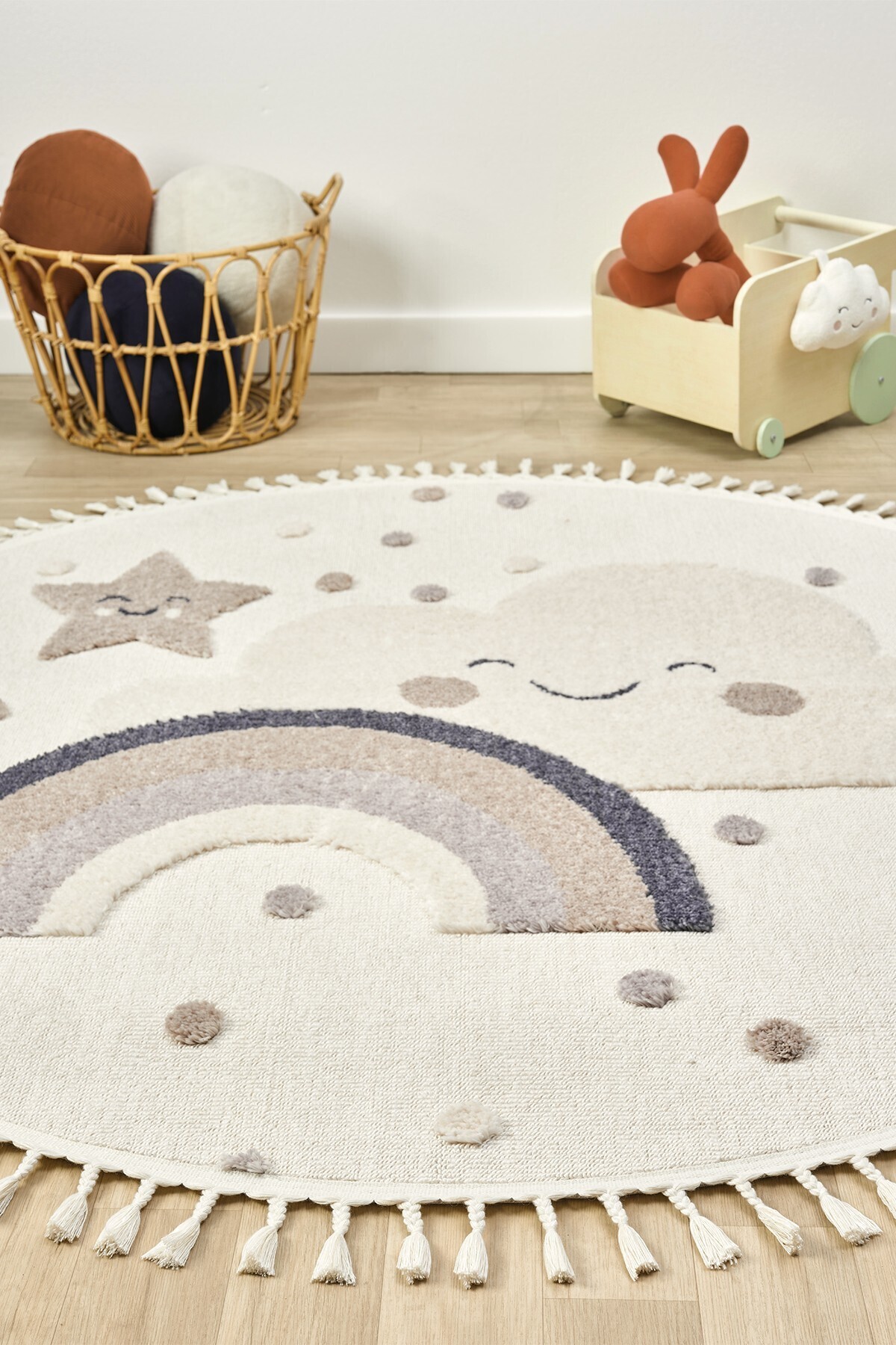 Eliz Home Daire Yuvarlak Yumuşak Bukleli Gökkuşağı Figürlü Dokuma Halı Bebek Odası Çocuk Odası Halısı 20 DAİRE fotoğrafı 3 (önizleme)