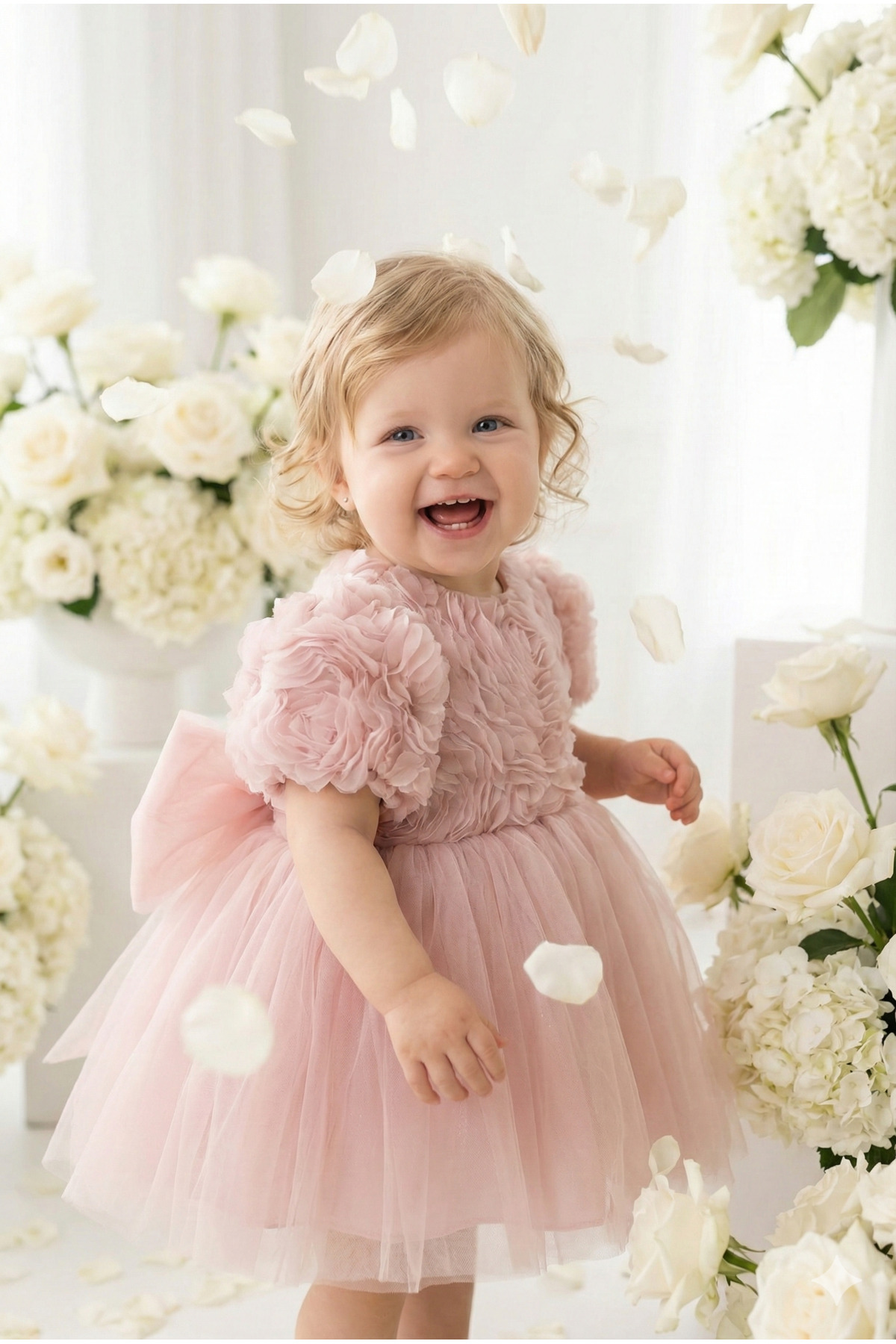 ALYRA Kız Bebek Elbise Kısa Kollu 3D Güllü Tüllü Tütü Fiyonklu Doğum Günü Parti Özel Gün Kız Çocuk Elbise fotoğrafı 3 (önizleme)