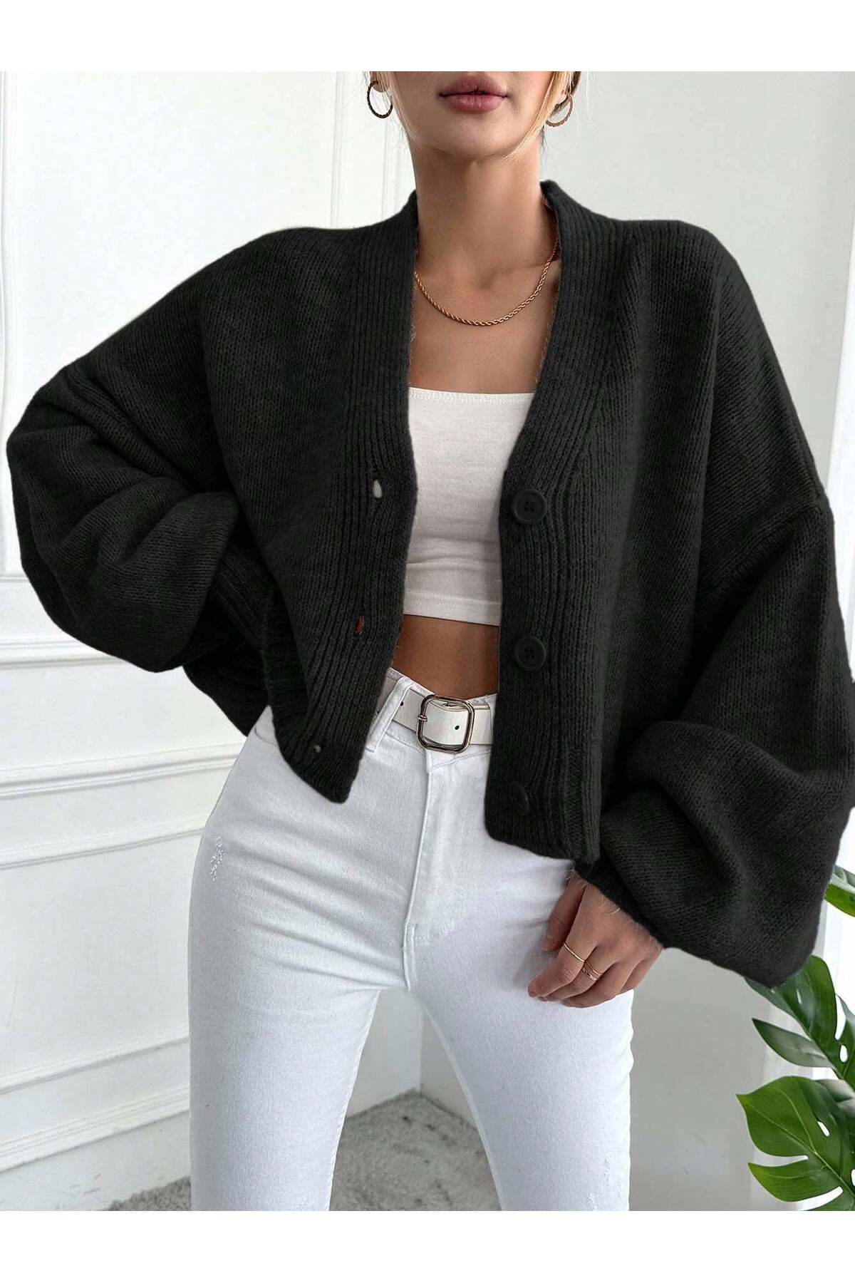 ALTINER TRİKO  KADIN SİYAH RENK OVERSİZE TRİKO HIRKA - Görsel 2