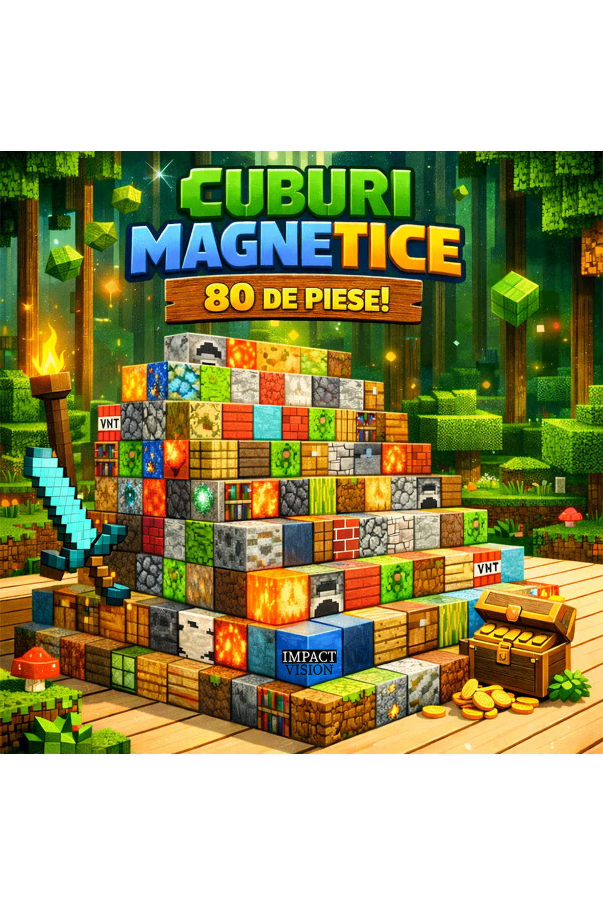 Impact Vision Set de constructie magnetic Minecraft 80 piese Impact ...