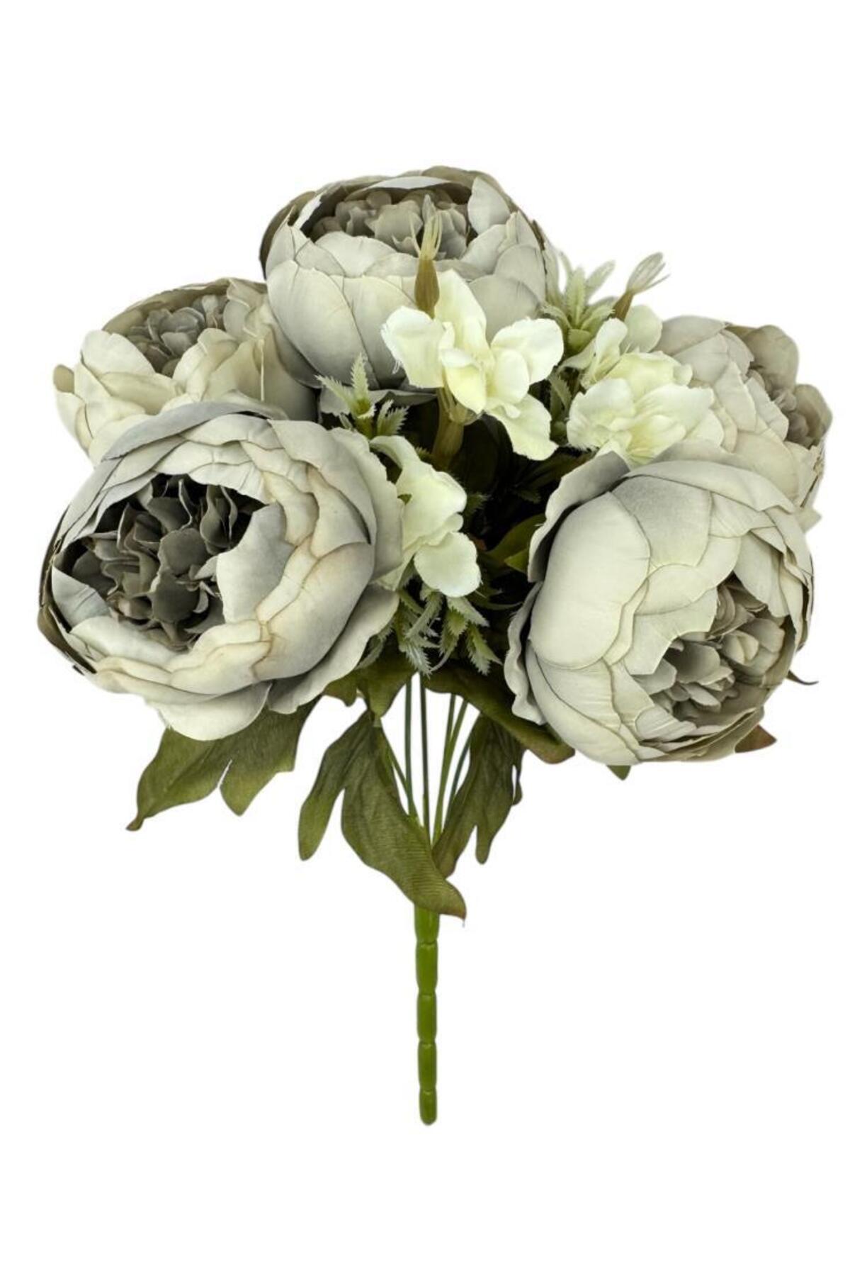 Artificial Flower Gray Peony Bouquet 7Draw Bouquet 5 Peonies 2 Aradal Flowers 40*25cm