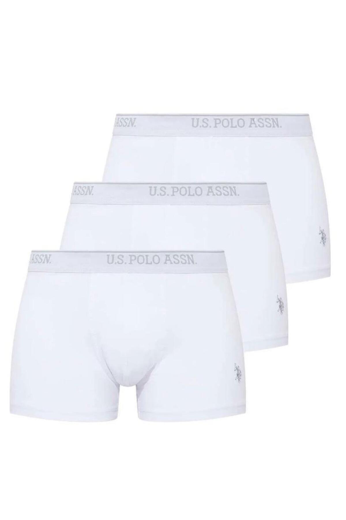 یو اس پولو شورت باکسر مردانه سفید، بسته ۳ عددی، نخی، فیت راحت - T800ULA97YEB