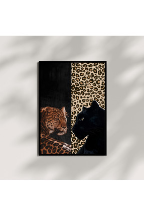 Kracket Leopar Ve Siyahın Asaleti Çerçeveli Tablo Dekorasyon Poster Hediyelik