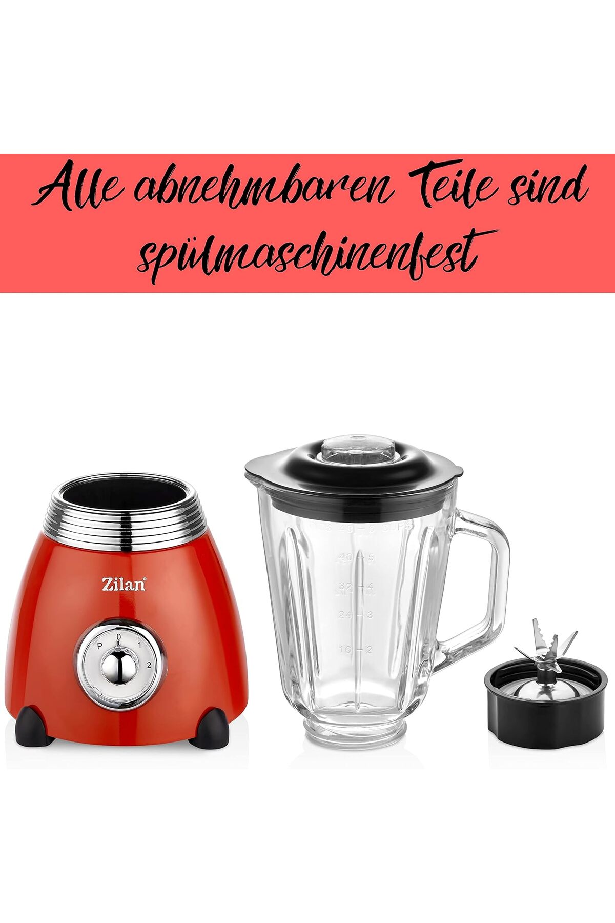 Hype Store ZLN7057 60'lı yıllar retro blender, 6 bölmeli metal bıçak, 1,5 litre ml, 500 Watt, cam, paslanmaz çe fotoğrafı 3 (önizleme)