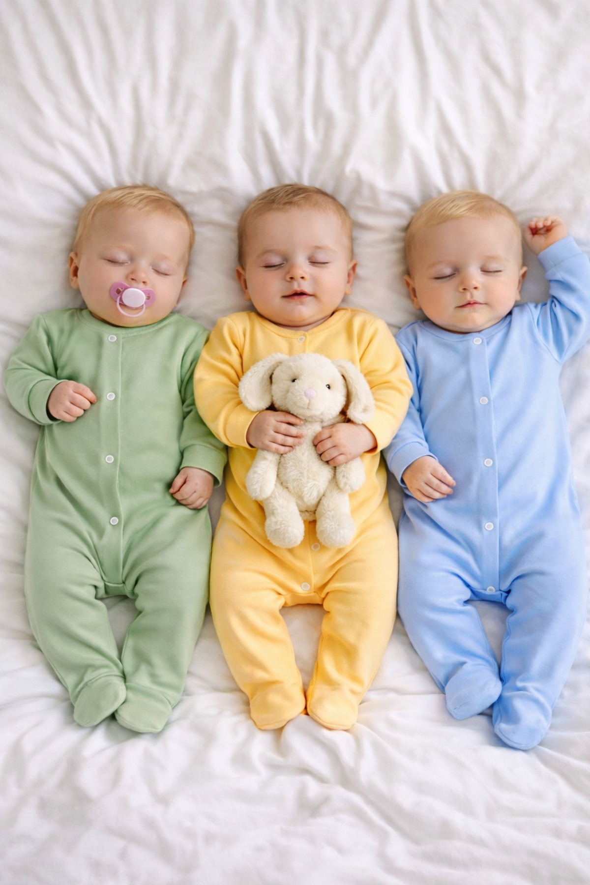 3pcs Baby Footed Jumpsuit Set 100% Cotton – Girls & Boys Pastel Solid Color
