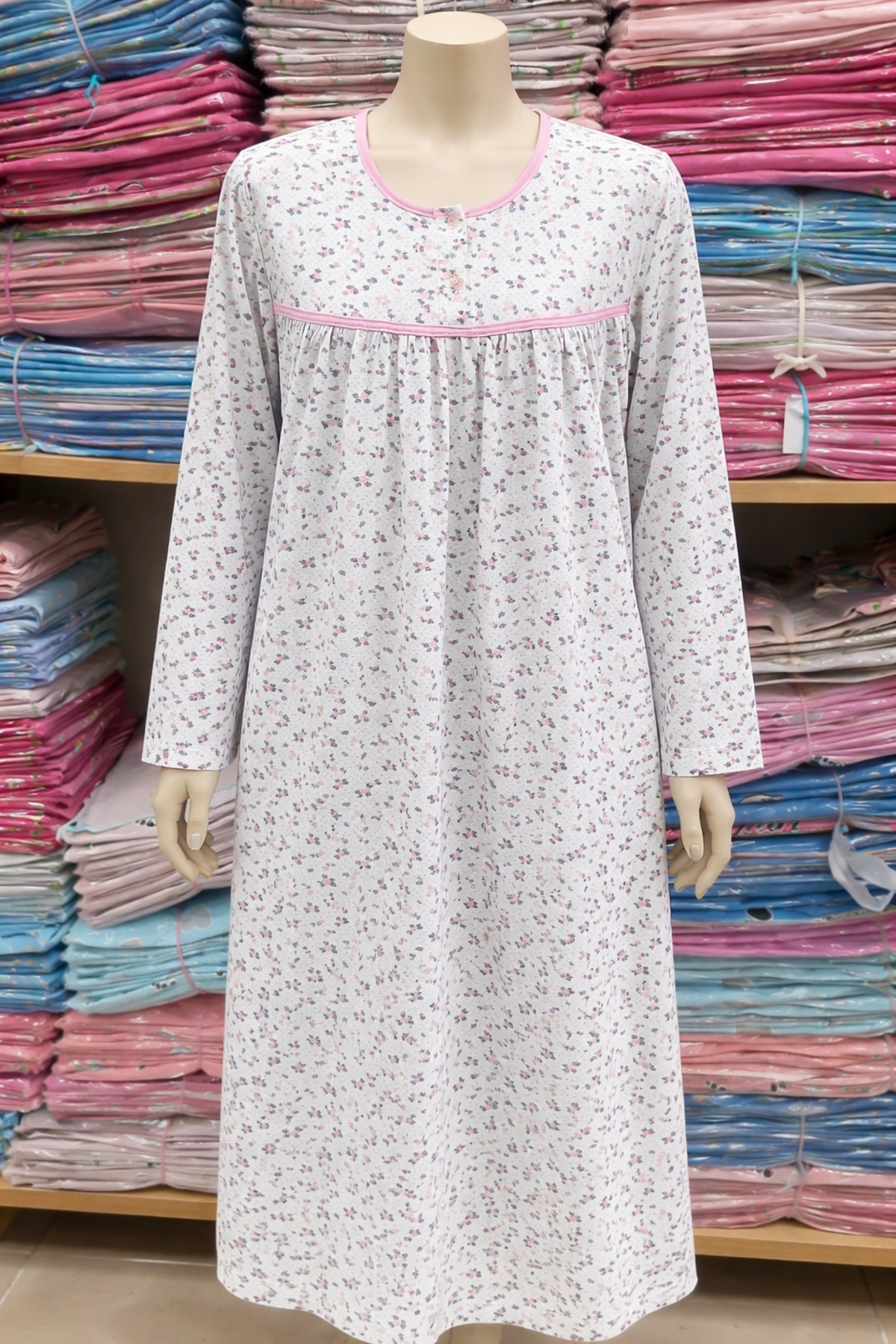 ZBTEKS Büyük Beden Bol Kesim Kışlık Şardonlu Pamuklu Anne Gecelik (130 KİLOYA KADAR UYGUNDUR)