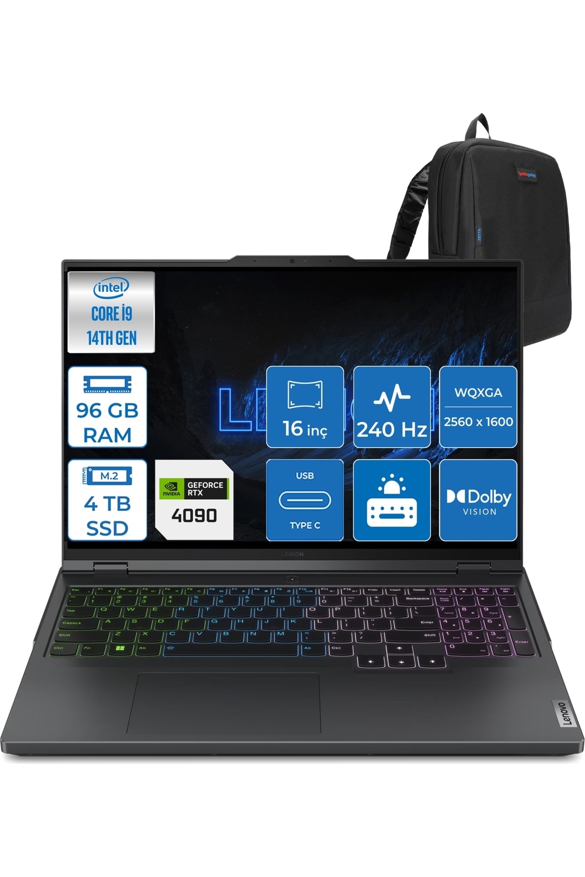 Legion Pro 7 I9-14900HX 96GB 2tb+2tb SSD 16GB/RTX4090/175W 16" Hdr FDOS L83DE002XTR24+Zettaçanta