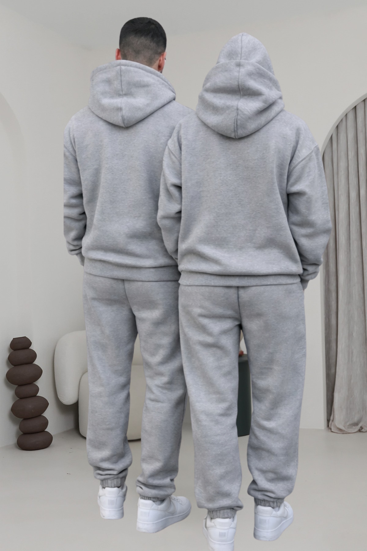 Çiftlere Özel Basic Oversize Kapşonlu Eşofman Takımı — خاکستری hrtkbrn1 — تصویر 3 از 3