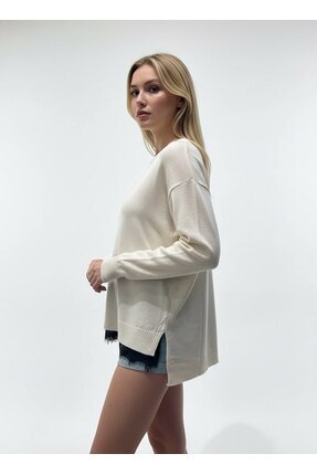 venezia giyim Pamuklu Kadın Ucu Dantelli kazak // v12404