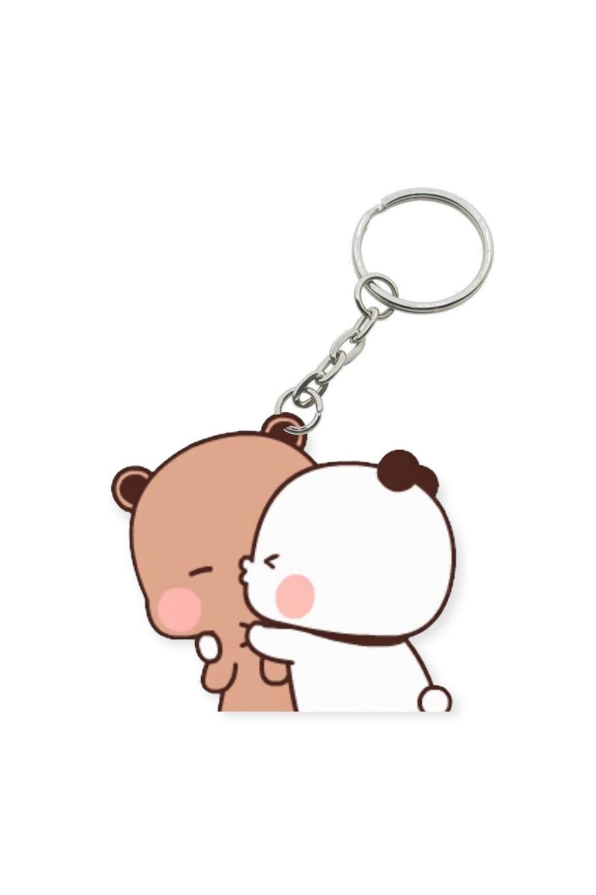 Dudu Bubu Panda Teddy Bear Couple Keychain Valentine Special Gift Bag Ornament Charm Valentine's Day