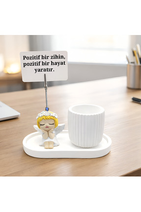 Mira Tasarım Beyaz Melek Notluk ve Kalemlik Seti - Masaüstü Düzenleyici