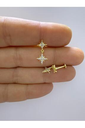 Arescollection 1 adet çelik zirkon taşlı tragus helix flat uyumlu piercing