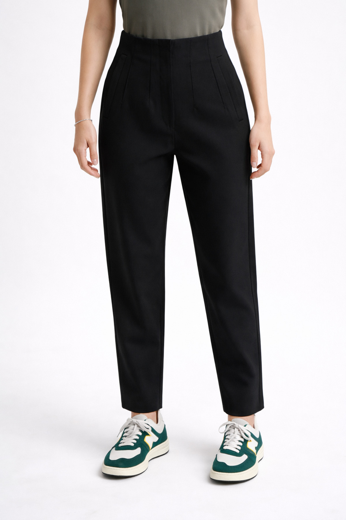 WE AND ME  Fermurarlı Yüksek Bel Dar Paça Esnek Carrot Fit Kumaş Pantolon - Görsel 5