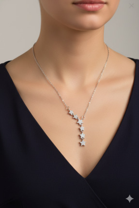 LOREZIA Kadın Paslanmaz Çelik Yıldız Figürlü Zirkon Taşlı Sallantılı Y Kolye