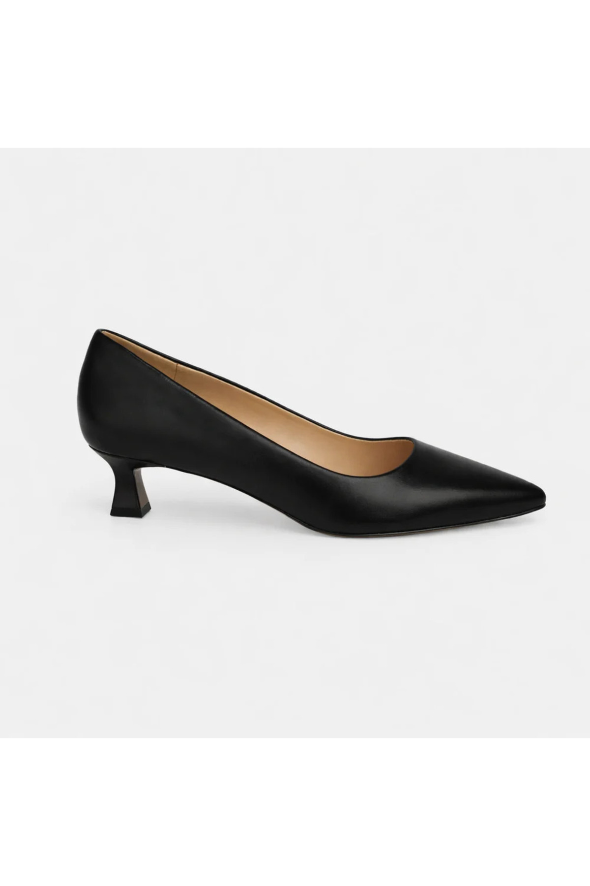 YadeGrande  Diva Kadın Büyük Numara (41-42-43) Siyah Deri 3 cm Şampanya Mini Topuklu Stiletto - Görsel 3