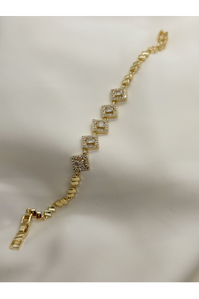 Home Zirkon Baget Taşlı Zarif Kadın Bileklik | 14K Çelik Üzeri Çift Altın Kap...