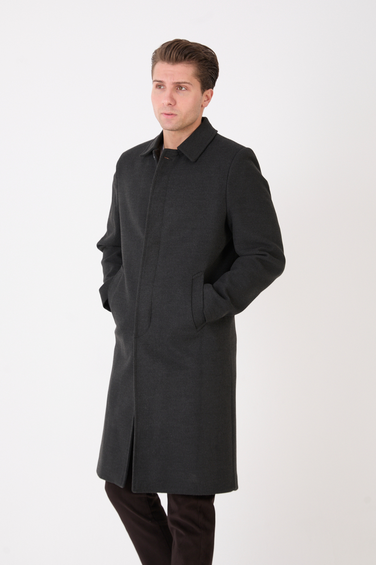 RUVEN TEKSTİL  Erkek Siyah Uzun Regular Fit Kaşe Kaban - Görsel 6