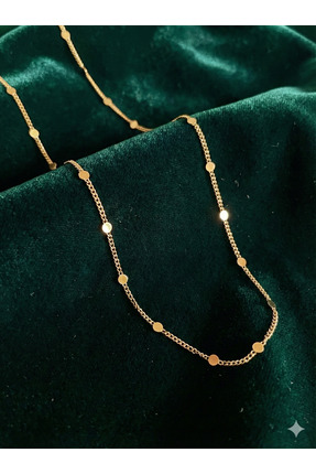 Volenta Shop Kuyum Model 14 Ayar Gold Renk Pullu Ezme Zincir Kolye 45 cm