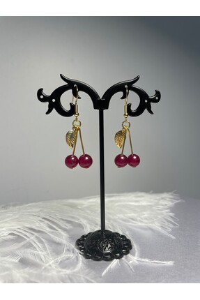 Aurevyn Design Kırmızı Kuvars Doğal Taş, Altın Kaplama Kiraz Küpe