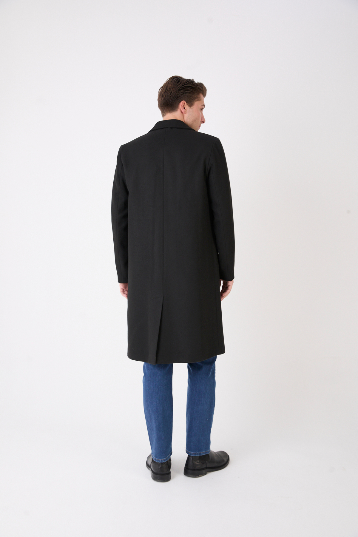 RUVEN TEKSTİL  Erkek Siyah Uzun Regular Fit Kaşe Kaban - Görsel 5