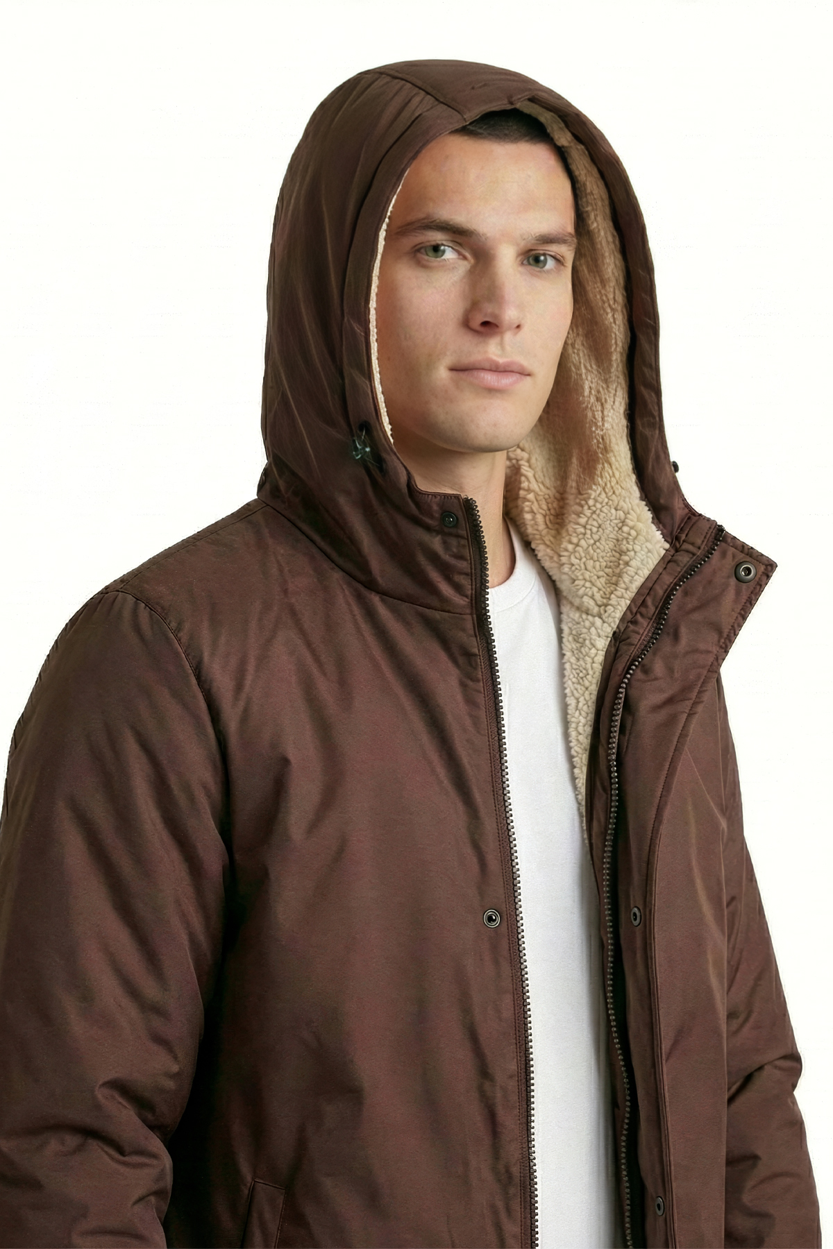 Erkek Kışlık Parka Sıcak Tutan Dolgu İçi Kürklü Su İtici Rüzgar Geçirmez Kapüşonlu Parka Mont — قهوه‌ای DP-160 — تصویر 4 از 7
