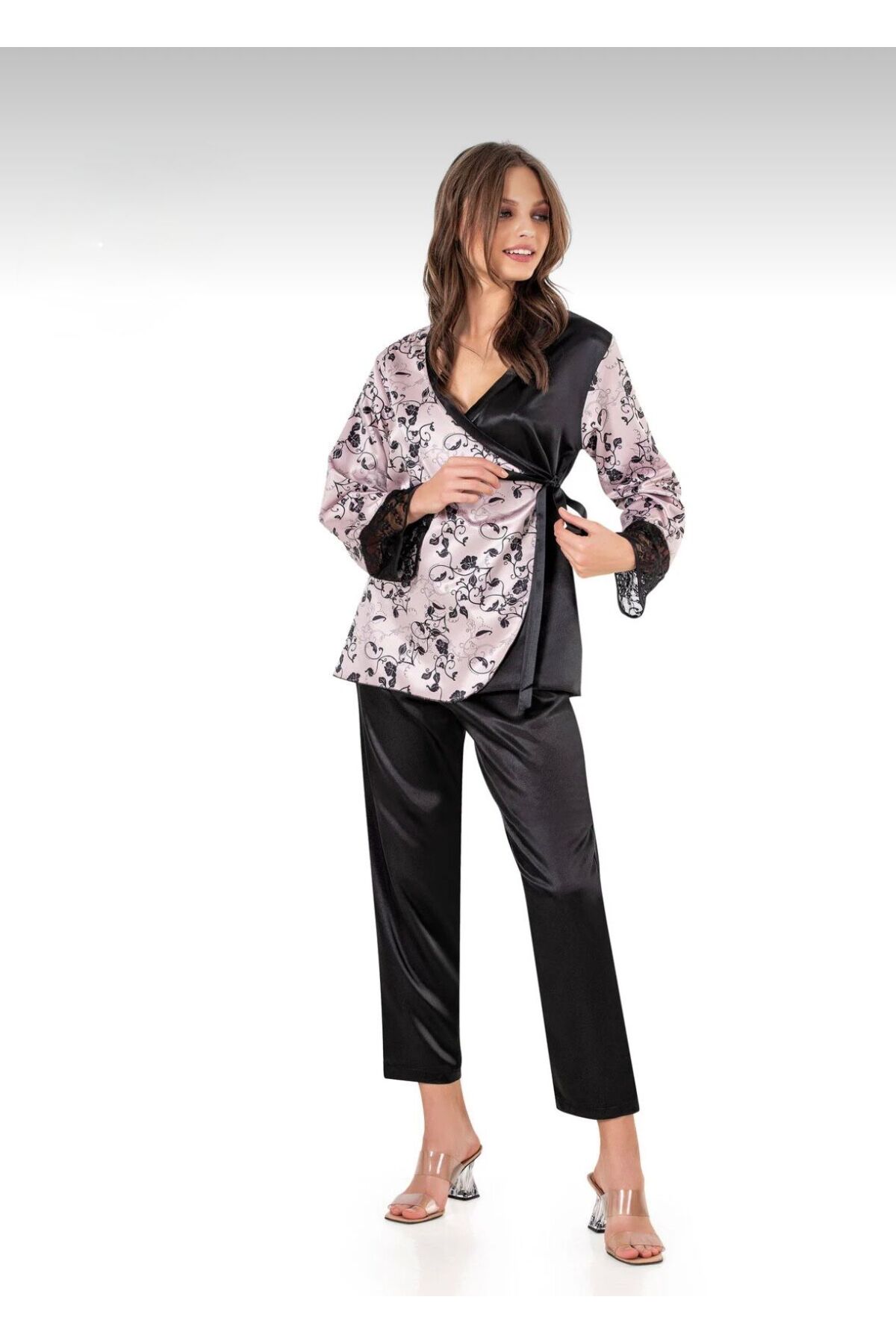 Black Rose Night Saten Takım Gecelik