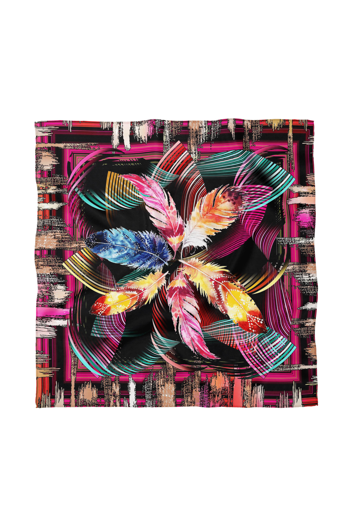 Colorful Feather Patterned Scarf / Bandana 70x70cm
