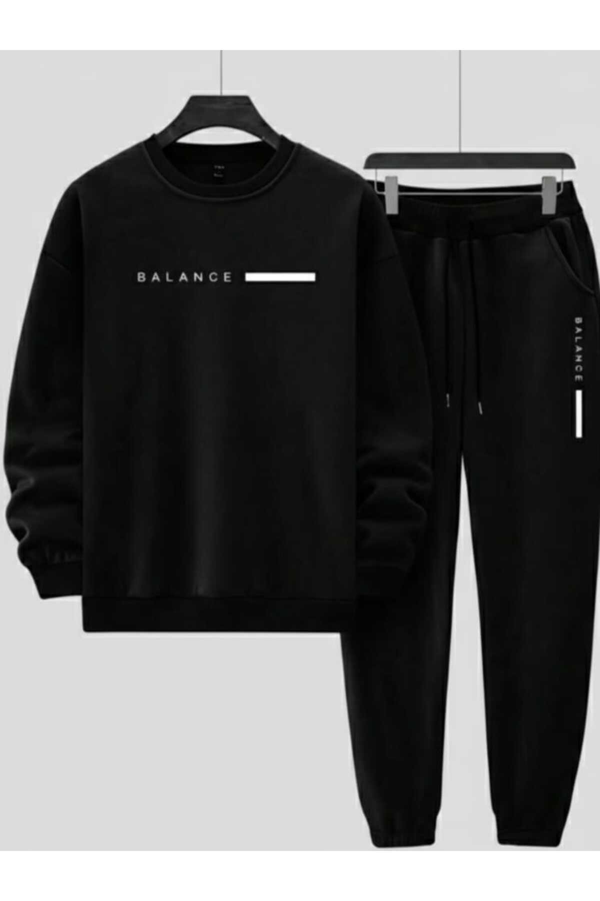 ERKEK Eşofman Takım Balance Yazılı Oversize Siyah — مشکی TRKR7 — تصویر 4 از 5