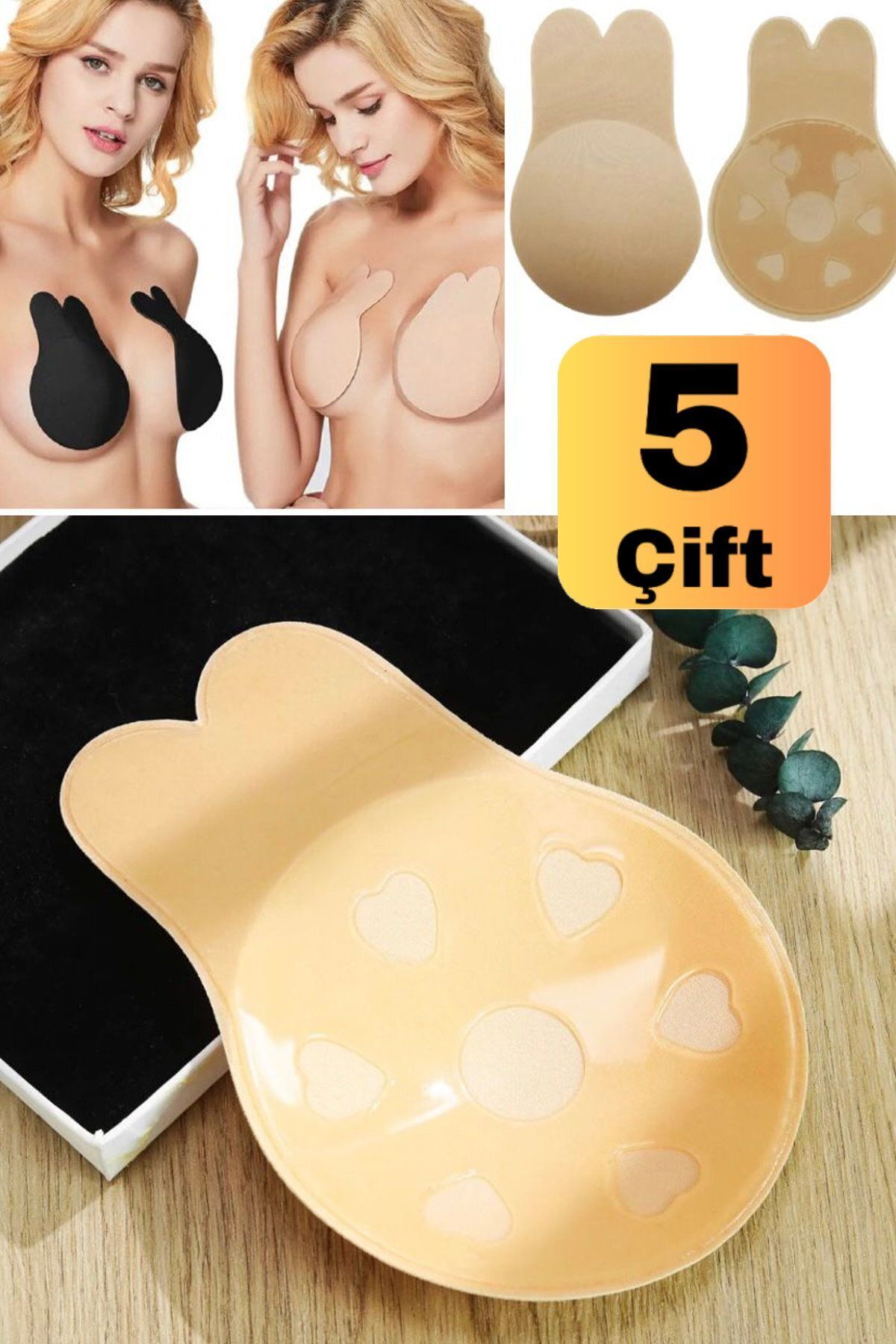 Munico 5 Çift Askısız Kendinden Yapışkanlı Göğüs Yeniden Silikon Görünmez İç Çamaşırı Ped Push Up Sütyen fotoğrafı 2 (önizleme)