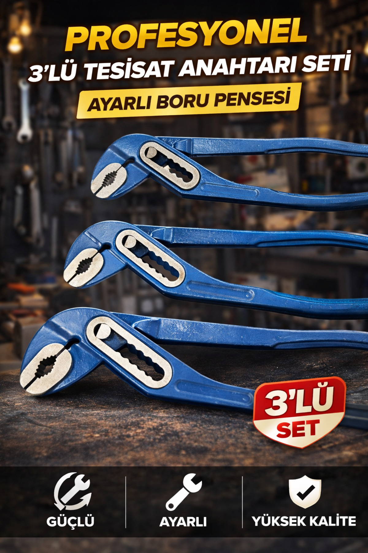 stratecht Alpha Tools 3'lü Tesisat Anahtarı Seti Ayarlı Boru