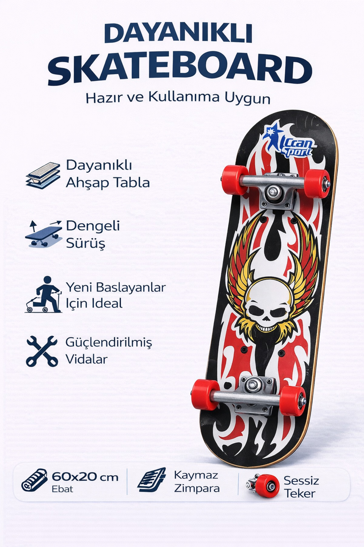 Janissary Kaykay Yeşil Sokak Desenli 60x20 cm | Dayanıklı Ahşap
