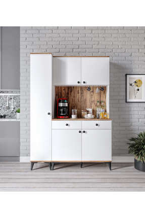 Afilli Demre 5 Kapaklı 2 Çekmeceli Kahve Köşeşi Beyaz Tamamı MDF 140 cm