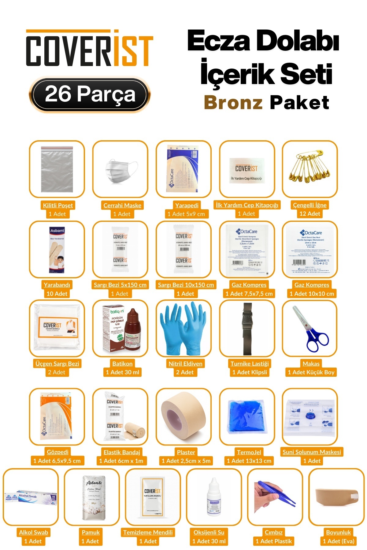COVERİST Ecza Dolabı Plastik Çanta İlk Yardım İçerik Seti - Bronz