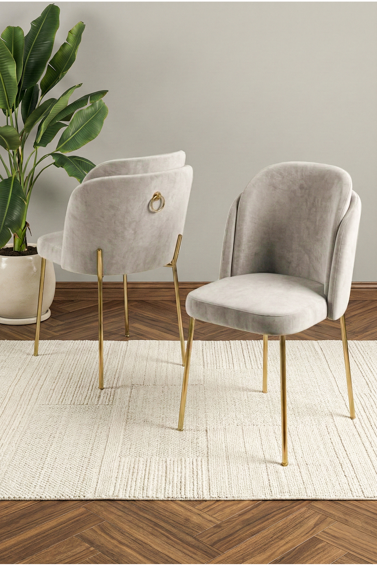 Rigella Series 1Pc Kitchen Living Room Dining Room Chair Gold Plated Metal Foot Chair LIGHT GREY